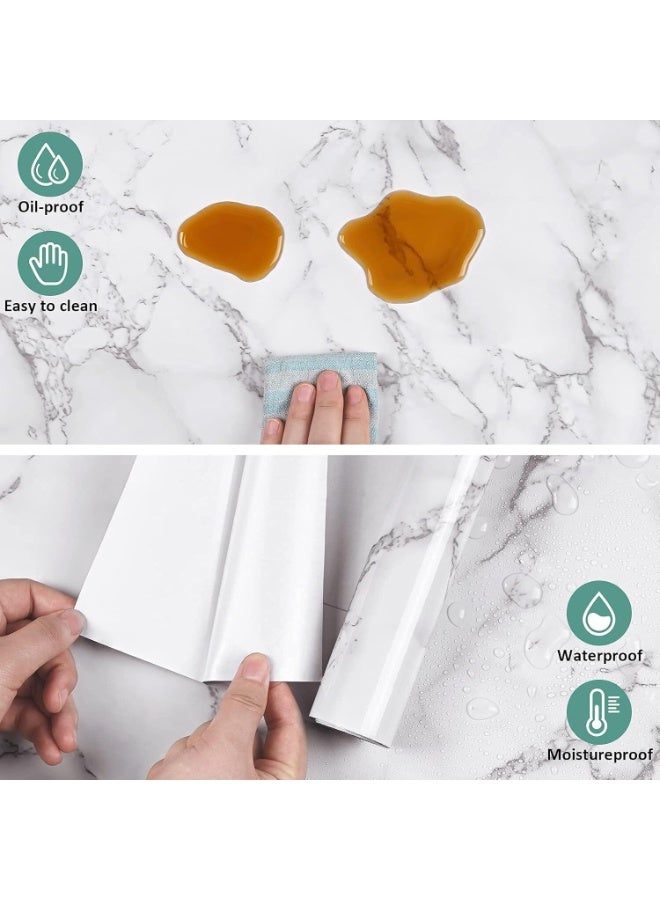 FAYET White Grey Marble Peel and Stick Contact Paper, Glossy Self-Adhesive Removable Wallpaper for Countertops, Cabinets, Kitchen and Bathroom Surfaces（40×300cm） - Image 2